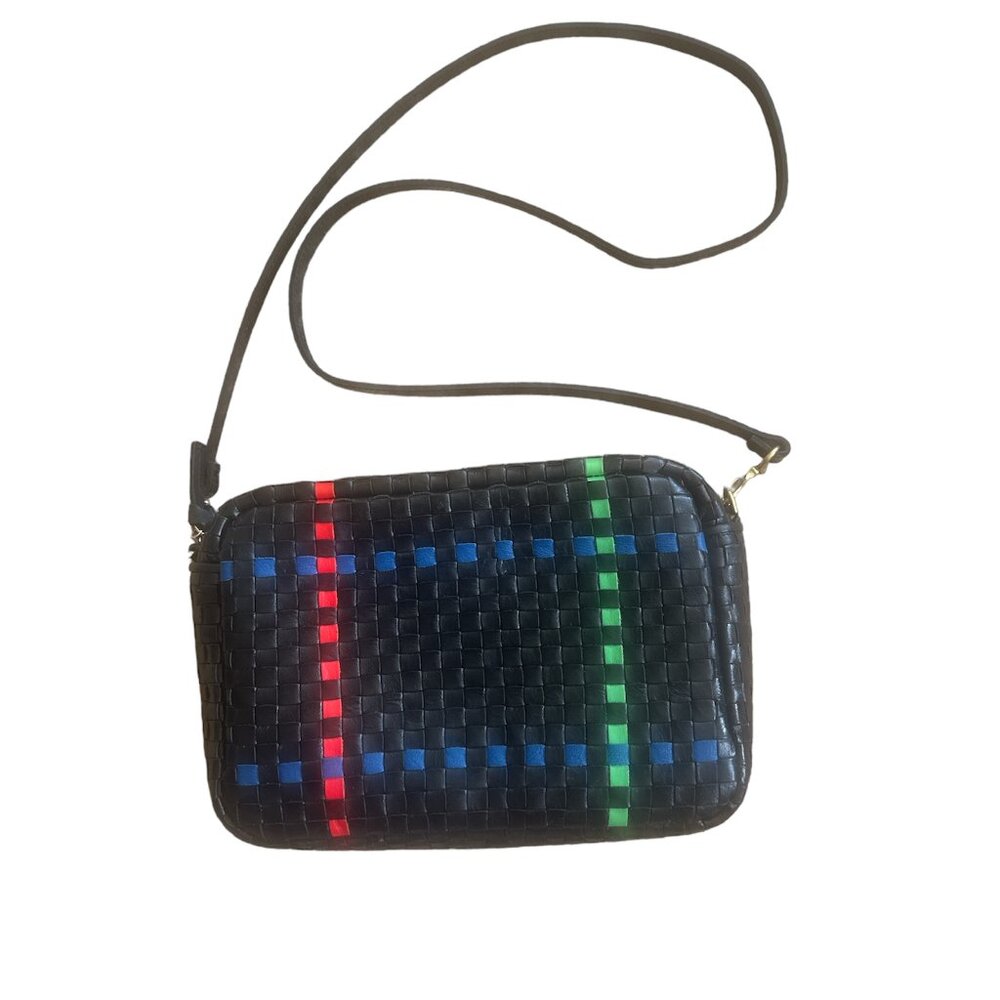 Clare V. Marisol in black plaid woven leather